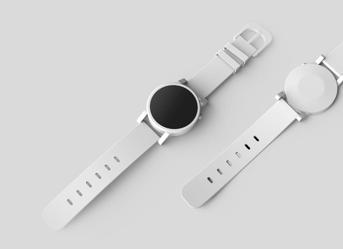 Smartwatch redondo con correa blanca de silicona