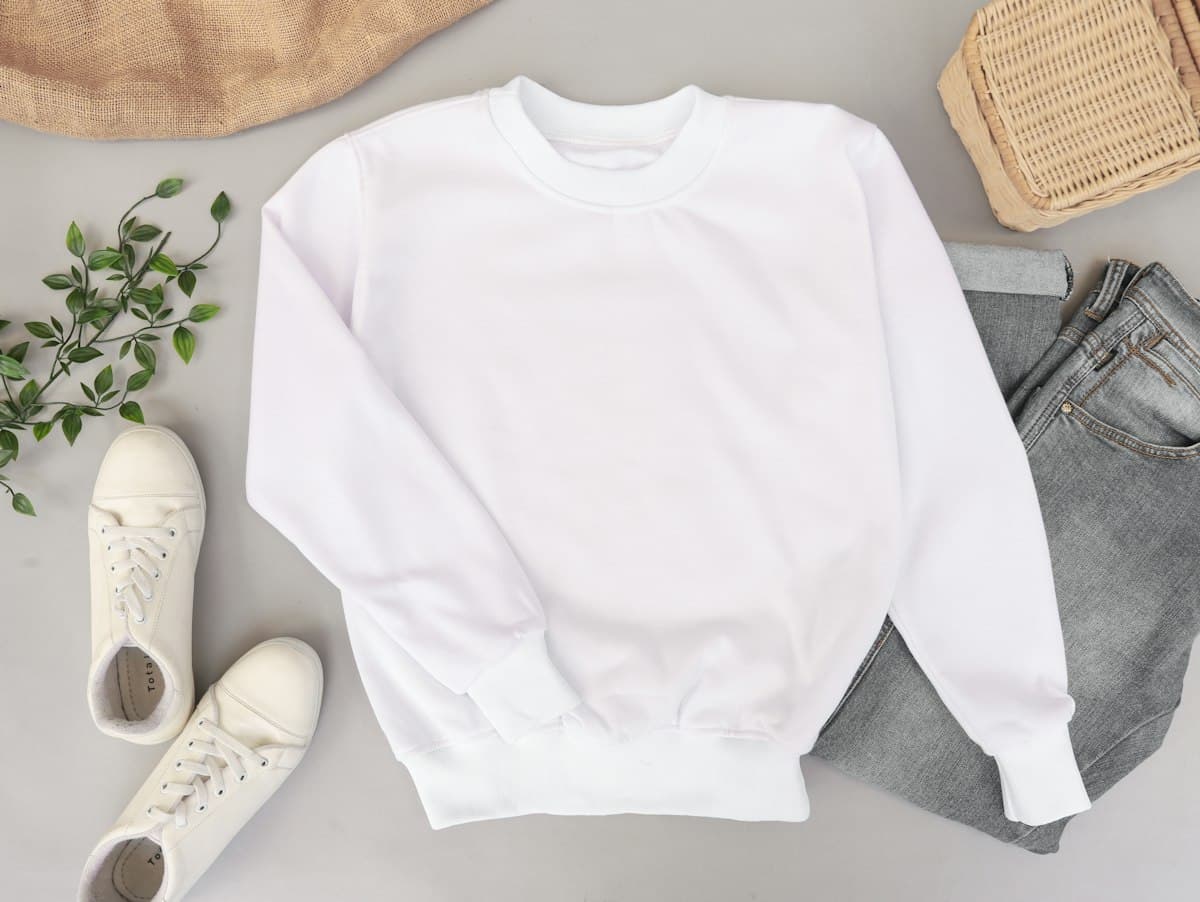 Sudadera blanca de cuello redondo doblada